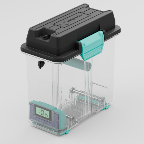 De Polymaker PolyDryer Box heeft een zeer goede afdichting en u kunt zien hoe droog het is | Bits2Atoms