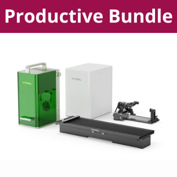 xTool F1 Productive Bundle bestaat uit: xTool F1 laser graveerder -snijder, xTool F1 Smoke Purifier, xTool RA2 Pro en xTool F